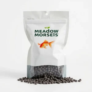 Meadow Morsels Fish Goldfish Pellets Fish Food 100g, professional studio product photo on a white background.