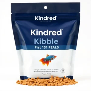 Kindred Kibble Fish Betta Granules Fish Food 45g, professional studio product photo on a white background.