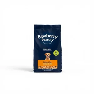 Pawberry Pantry Dog Chicken & Rice Adult Dry Food 1kg, professional studio product photo on a white background.