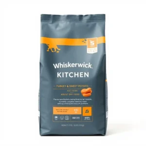 Whiskerwick Kitchen Cat Turkey & Sweet Potato Adult Dry Food 5kg, professional studio product photo on a white background.