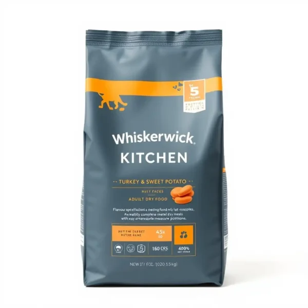 Whiskerwick Kitchen Cat Turkey & Sweet Potato Adult Dry Food 5kg, professional studio product photo on a white background.