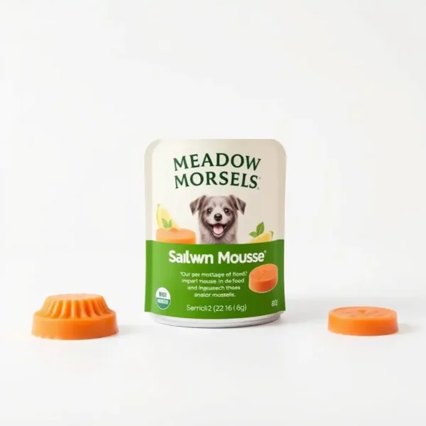 Meadow Morsels Dog Salmon Mousse Senior Wet Food 80g, professional studio product photo on a white background.