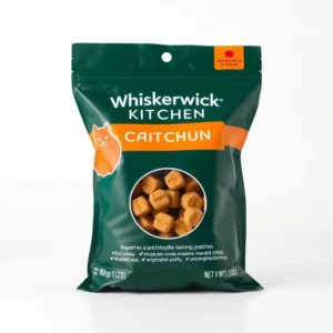 Whiskerwick Kitchen Cat Pumpkin Crunch Training Treats 200g, professional studio product photo on a white background.