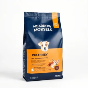 Meadow Morsels Puppy Turkey & Pumpkin Starter Food 1.5kg, professional studio product photo on a white background.