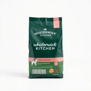 Whiskerwick Kitchen Kitten Lamb & Millet Starter Food 2kg, professional studio product photo on a white background.