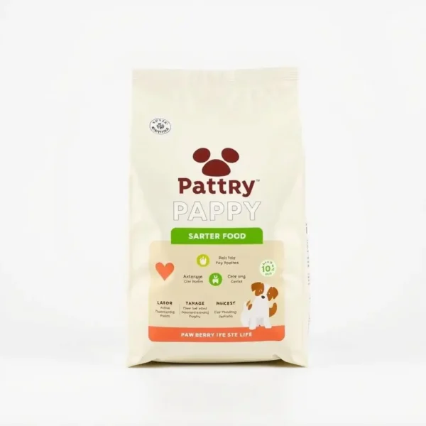Pawberry Pantry Puppy Tuna & Pea Starter Food 3kg, professional studio product photo on a white background.
