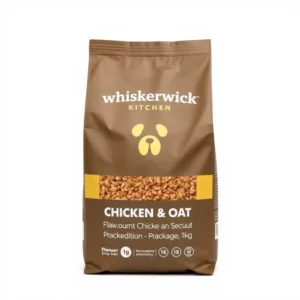 Whiskerwick Kitchen Dog Chicken & Oat Adult Dry Food 1kg, professional studio product photo on a white background.