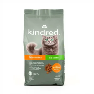 Kindred Kibble Cat Salmon & Pea Senior Dry Food 2kg, professional studio product photo on a white background.