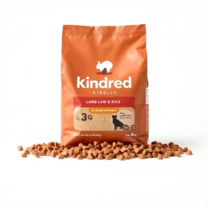 Kindred Kibble Dog Lamb & Rice Adult Dry Food 3kg, professional studio product photo on a white background.