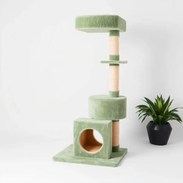 Nook & Paw 120cm Cat Tree Sage Green, professional studio product photo on a white background.