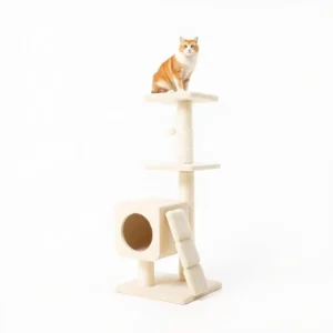 Nook & Paw 145cm Cat Tree Cream, professional studio product photo on a white background.