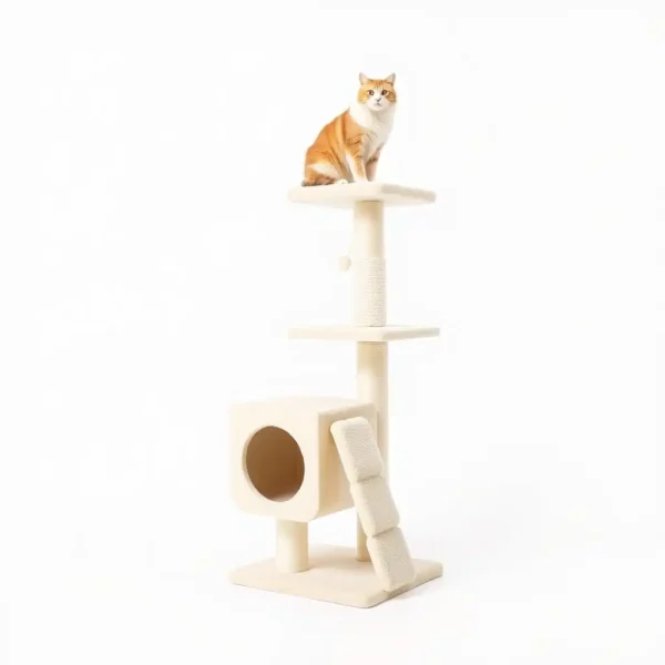 Nook & Paw 145cm Cat Tree Cream, professional studio product photo on a white background.