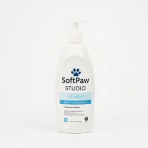 SoftPaw Studio Sensitive Coat Pet Shampoo Unscented, professional studio product photo on a white background.