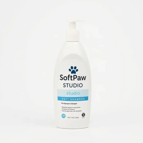 SoftPaw Studio Sensitive Coat Pet Shampoo Unscented, professional studio product photo on a white background.