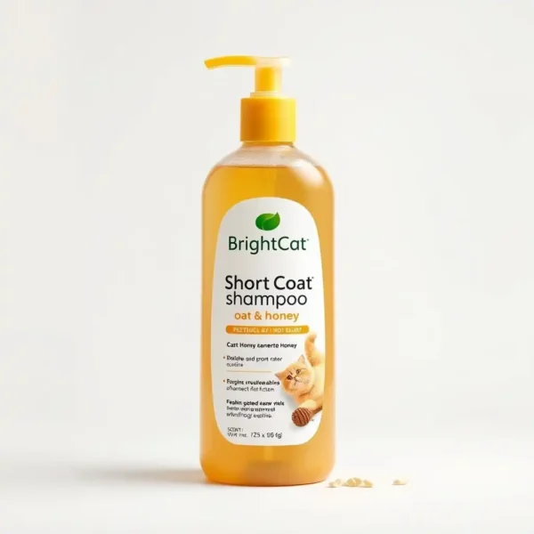 BrightCoat Short Coat Pet Shampoo Oat & Honey, professional studio product photo on a white background.
