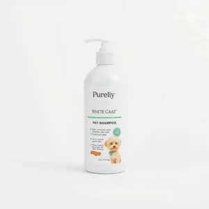 Purelily Pet Care White Coat Pet Shampoo Fresh Linen, professional studio product photo on a white background.