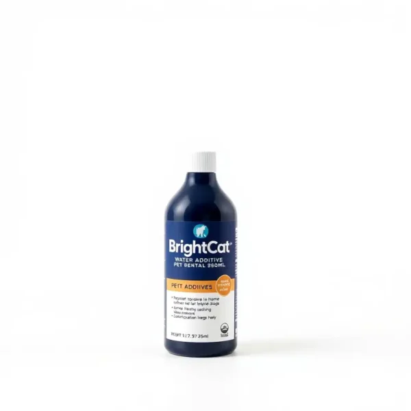 BrightCoat Water Additive Pet Dental Care 250ml, professional studio product photo on a white background.