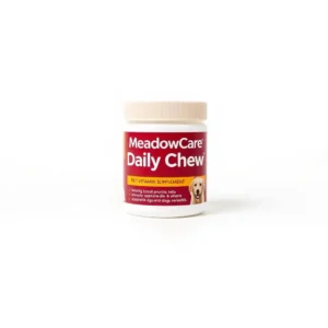 MeadowCare Daily Chew Pet Vitamin Supplement 60 chews, professional studio product photo on a white background.