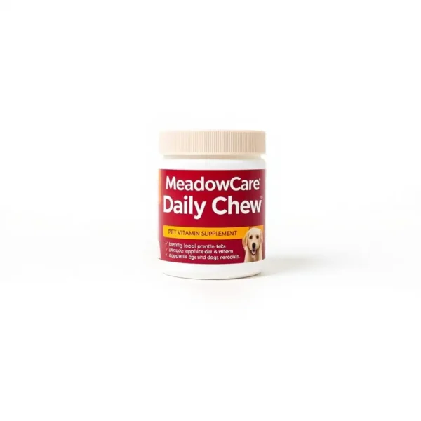 MeadowCare Daily Chew Pet Vitamin Supplement 60 chews, professional studio product photo on a white background.