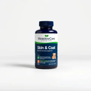 MeadowCare Skin & Coat Blend Pet Nutritional Supplement 250ml, professional studio product photo on a white background.