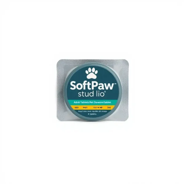 SoftPaw Studio Adult Dog Tablet Pet Deworming Product 4 tablets, professional studio product photo on a white background.