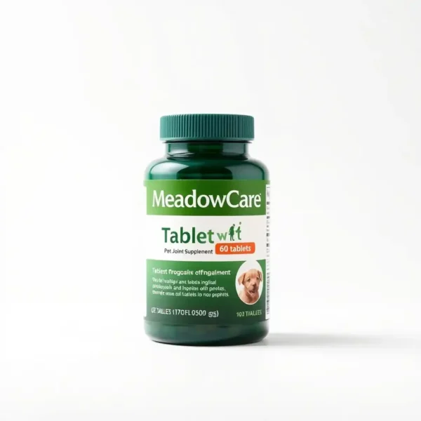 MeadowCare Tablet Pet Joint Supplement 60 tablets, professional studio product photo on a white background.