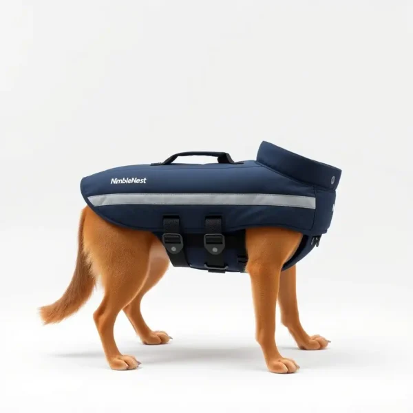 NimbleNest Sport Dog Life Jacket 45–60cm, professional studio product photo on a white background.